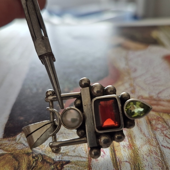 Intricate Silver and Red Necklace with Architectural Design - Picture 8 of 9